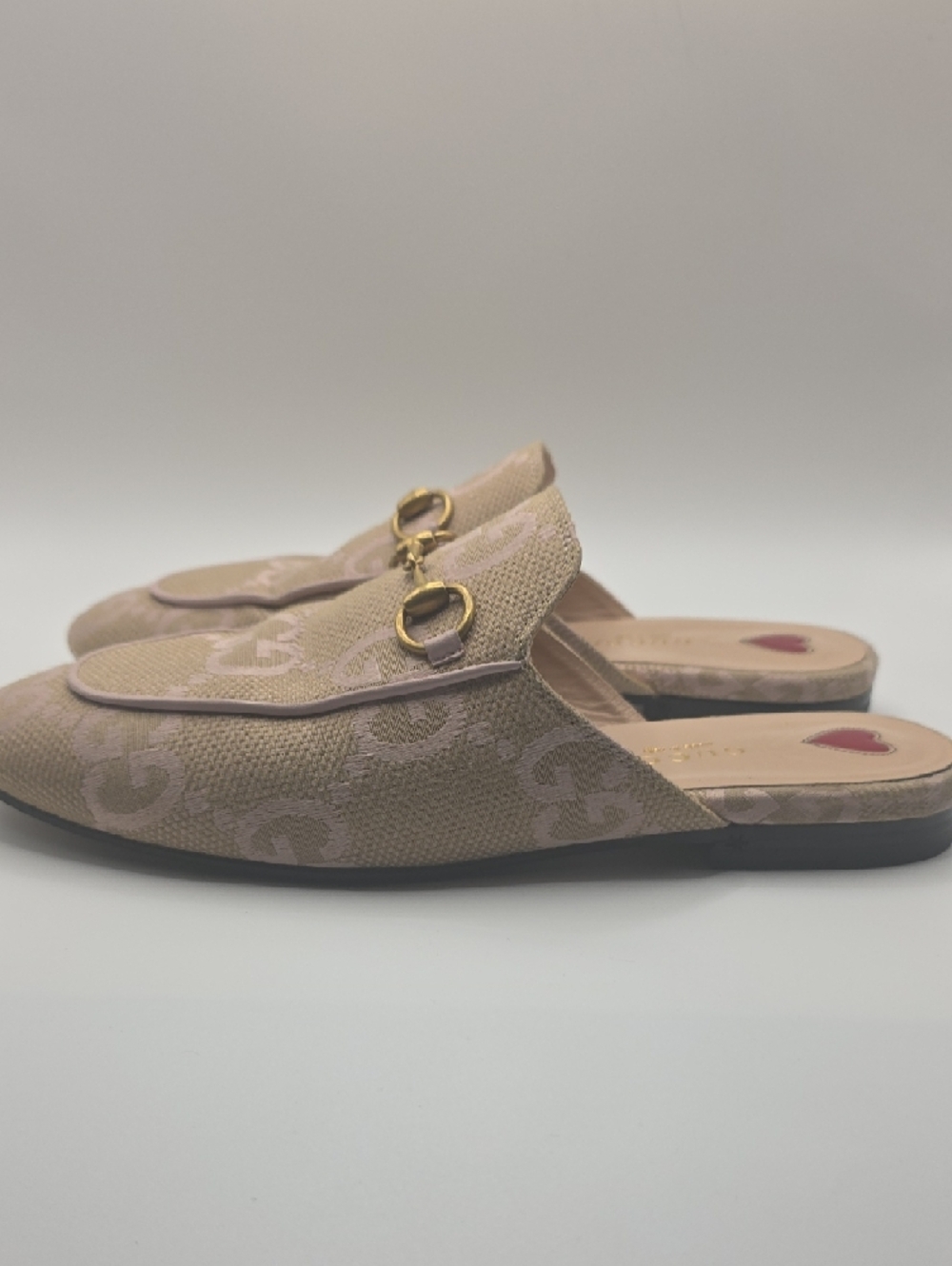 Gucci Beige and Pink GG Canvas Horsebit Backless Mules - Picture 7 of 10